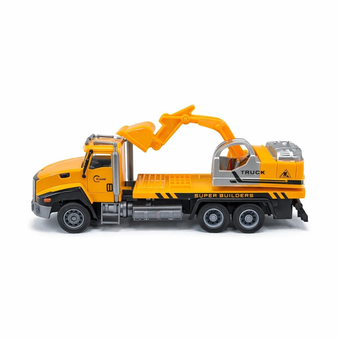 Masinuta constructii cu macara, model metalic die-cast, 26.5 cm, functie pull back,