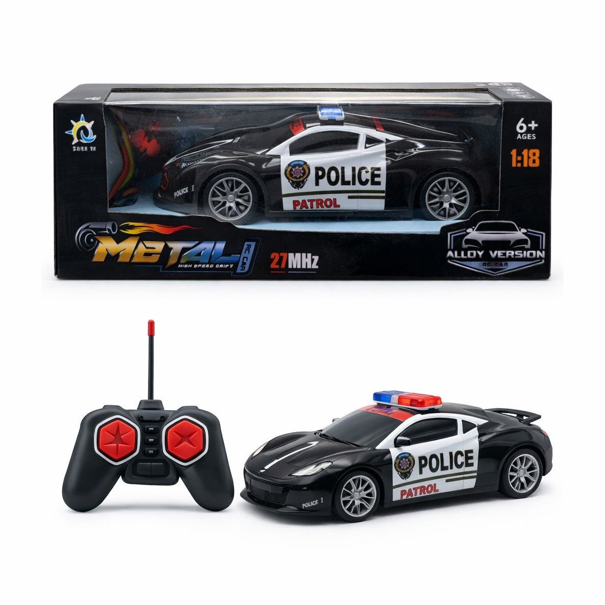 Masinuta cu telecomanda politie negru, lumini si sunete, 29 cm