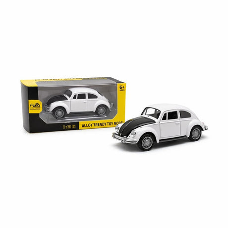 Masinuta metalica alba cu capota neagra pullback 1:36 model clasic