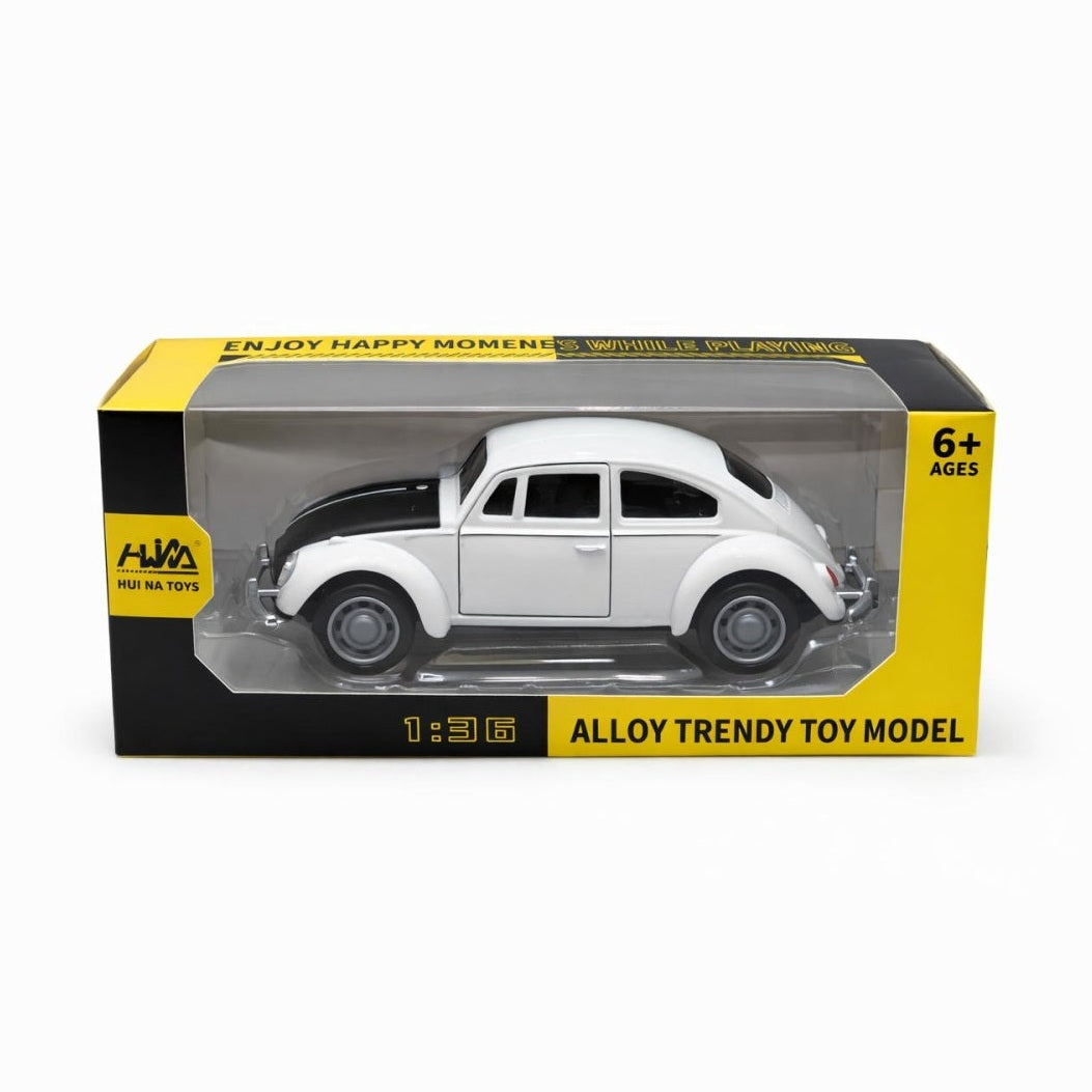 Masinuta metalica alba cu capota neagra pullback 1:36 model clasic