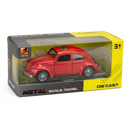Masinuta metalica clasica rosie, die cast, 15.5x7 cm, model retro realist cu usi functionale