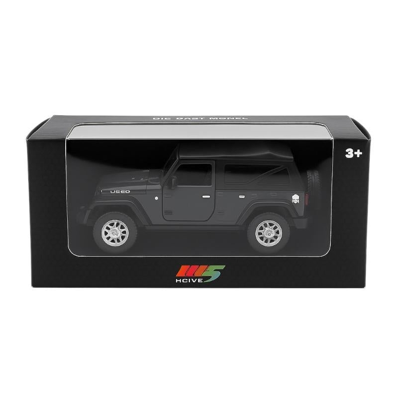 Masinuta Metalica Jeep Wrangler Die-Cast Neagra , Scara 1:32 Pull Back Lumini Sunete Copii 3+