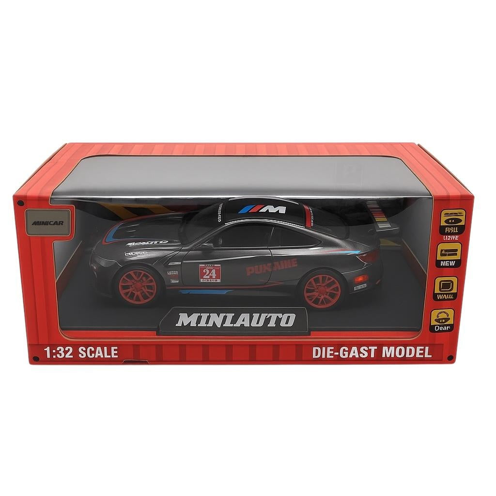 Masinuta Metalica Model M8 GTE Racing Neagra , Scara 1:32 Pull Back Lumini Sunete Copii 3+