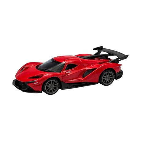 Mașinuță metalică roșie die-cast cu uși deschise, dimensiuni 14x6.5x5.5 cm, model realist