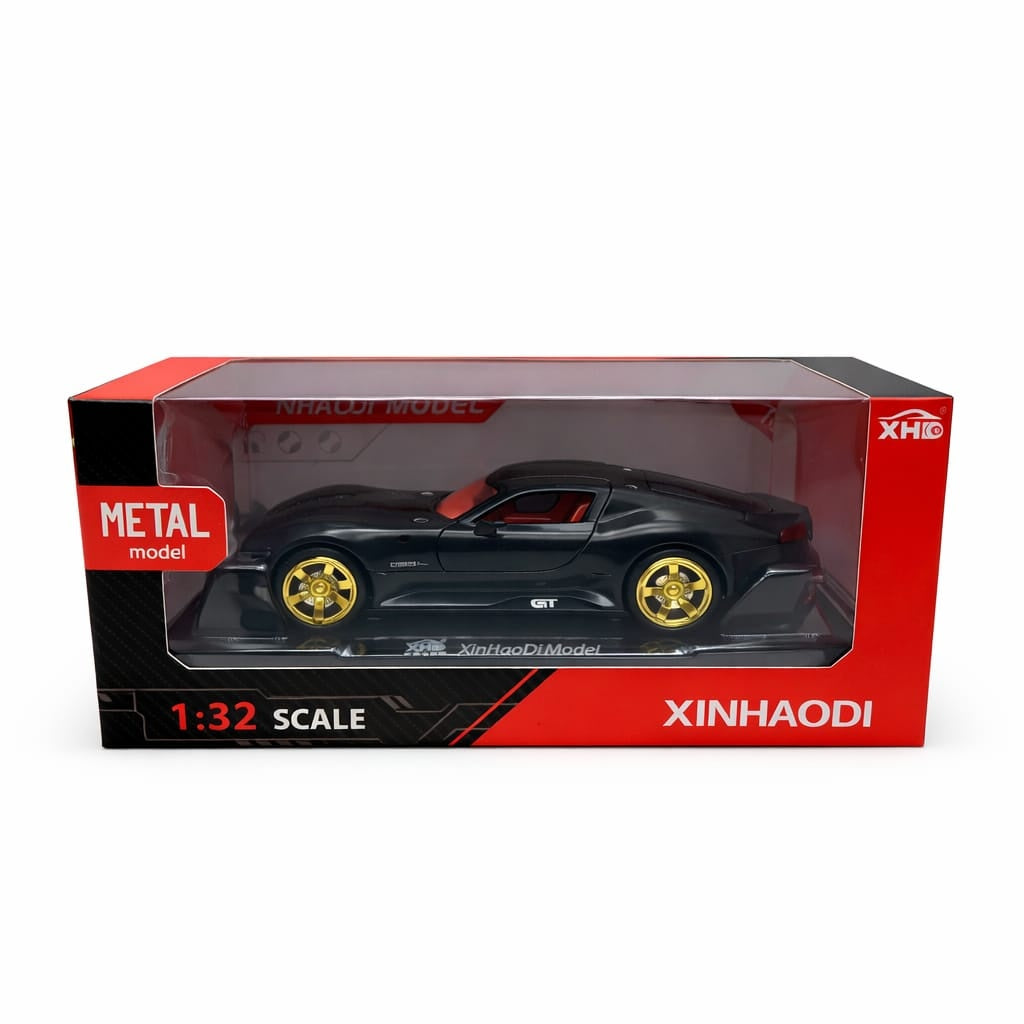 Masinuta metalica sport coupe negru cu jante aurii scara 1:32