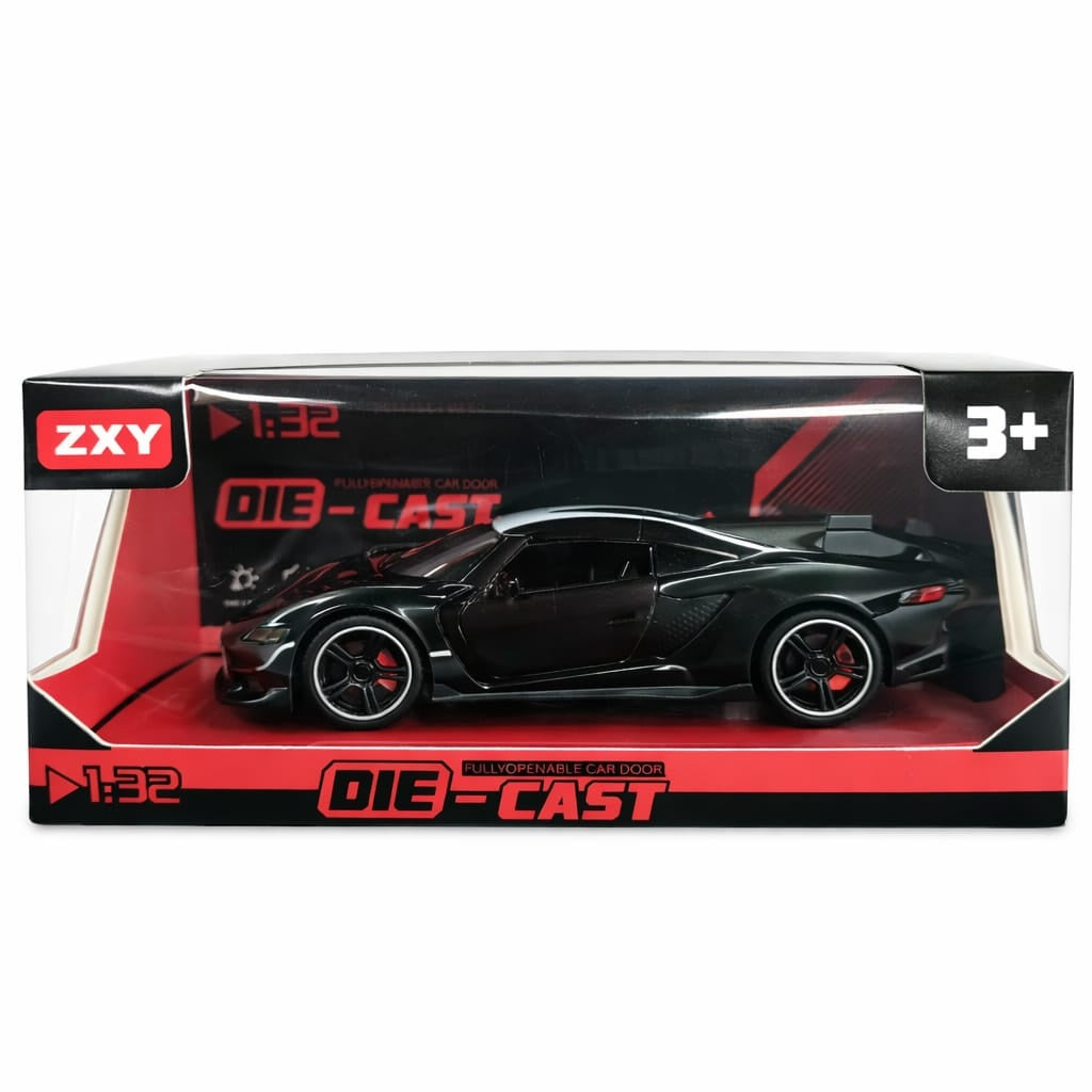 Masinuta metalica sport negru cu usi tip fluture si etriere rosii scara 1:32