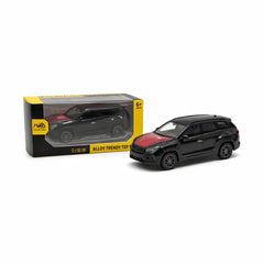Masinuta metalica SUV negru cu detalii rosii, usi deschise, model modern 15 cm