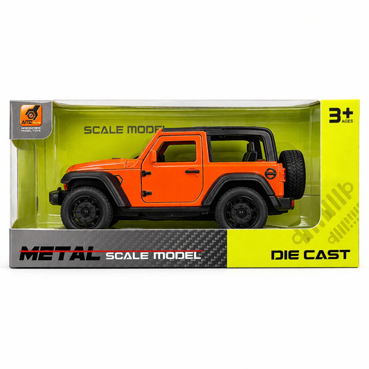 Masinuta off road portocalie metalica, detalii realiste, 15.5x7 cm