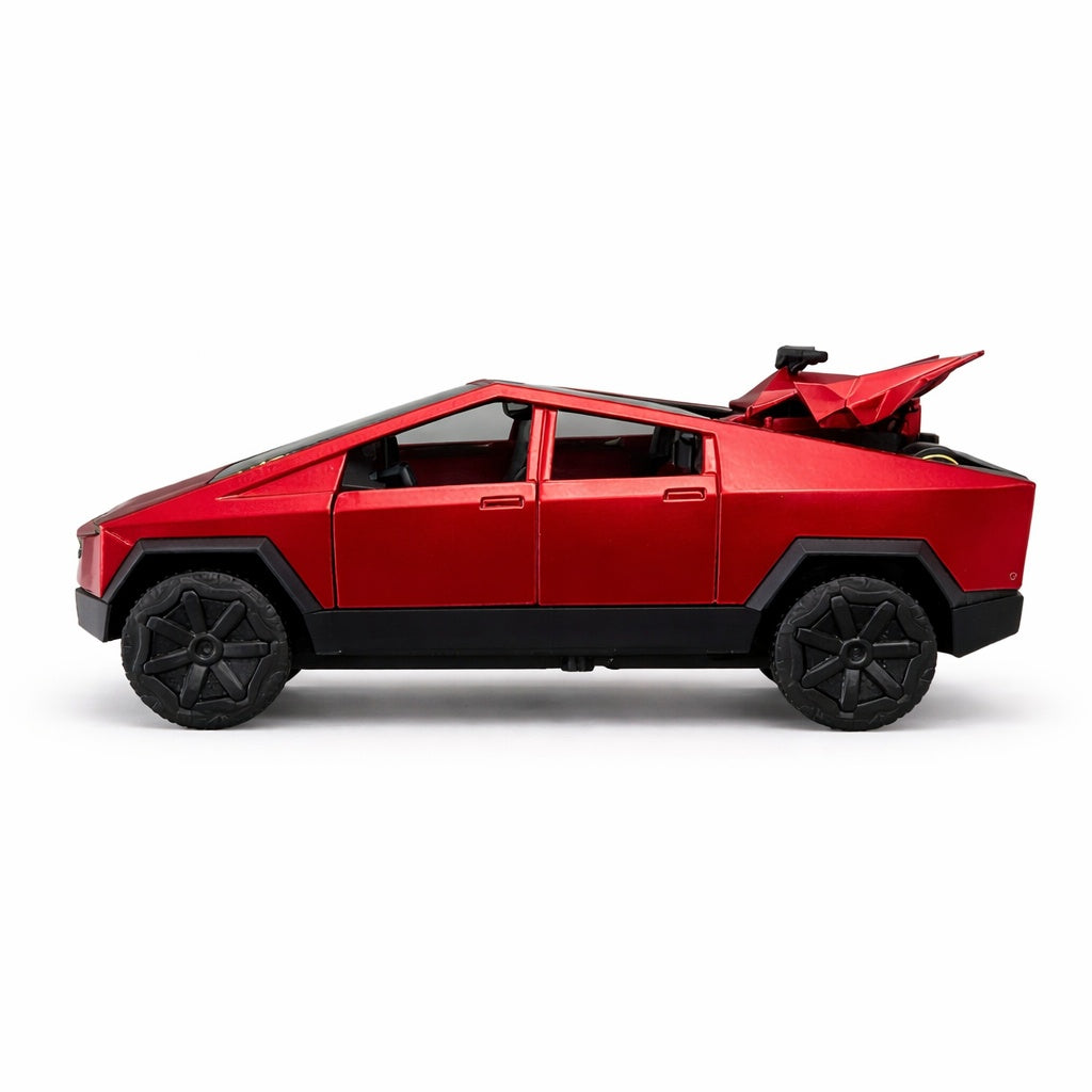 Masinuta pickup futurista rosie metalica, detalii realiste, 15.5x7 cm