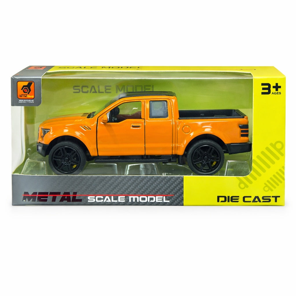Masinuta pickup metalica galbena, usi functionale, 15,5x7 cm