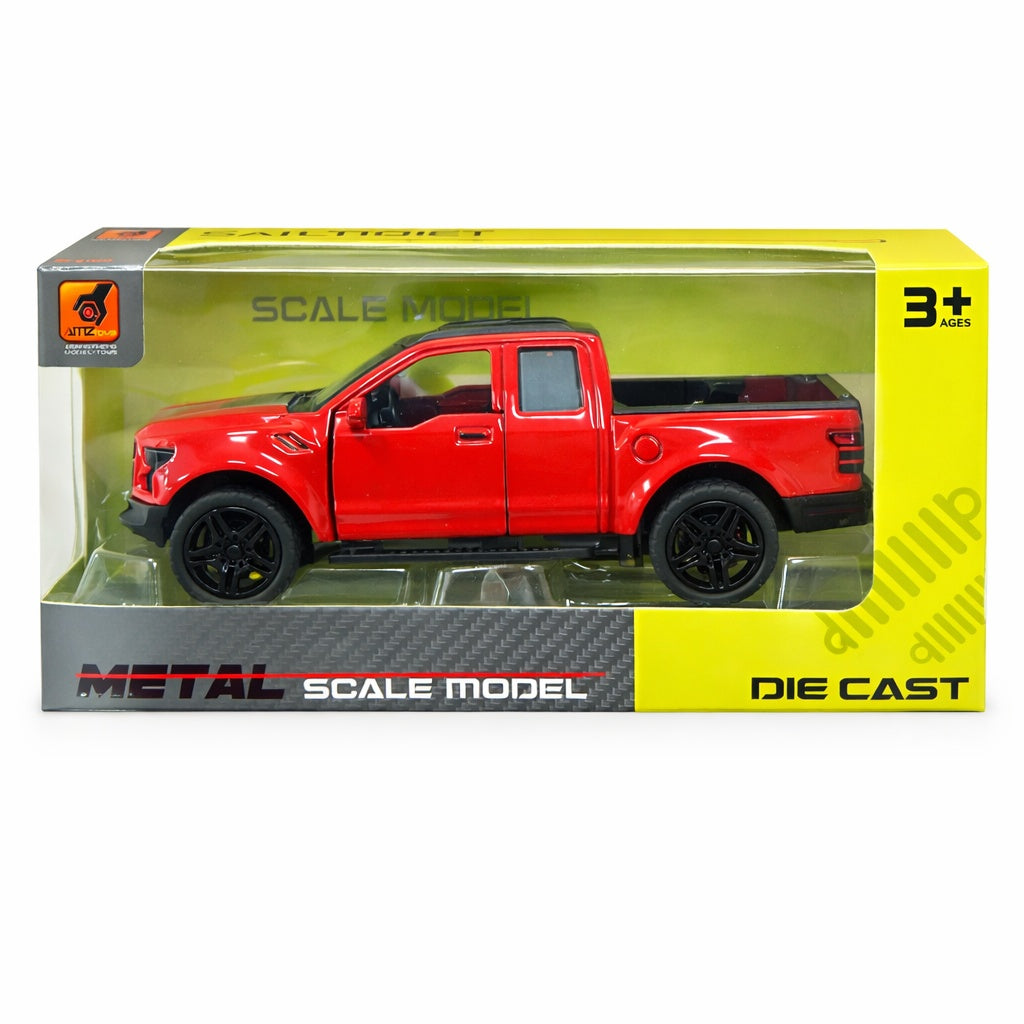 Masinuta pickup metalica rosie die cast, model scara, usi functionale, 15.5x7 cm