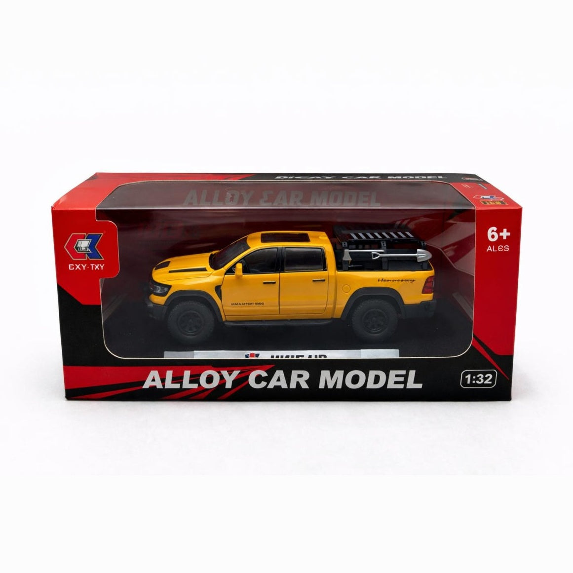 Masinuta pickup off-road metalica die-cast scara 1:32, galbena, portiere functionale, 3 ani+