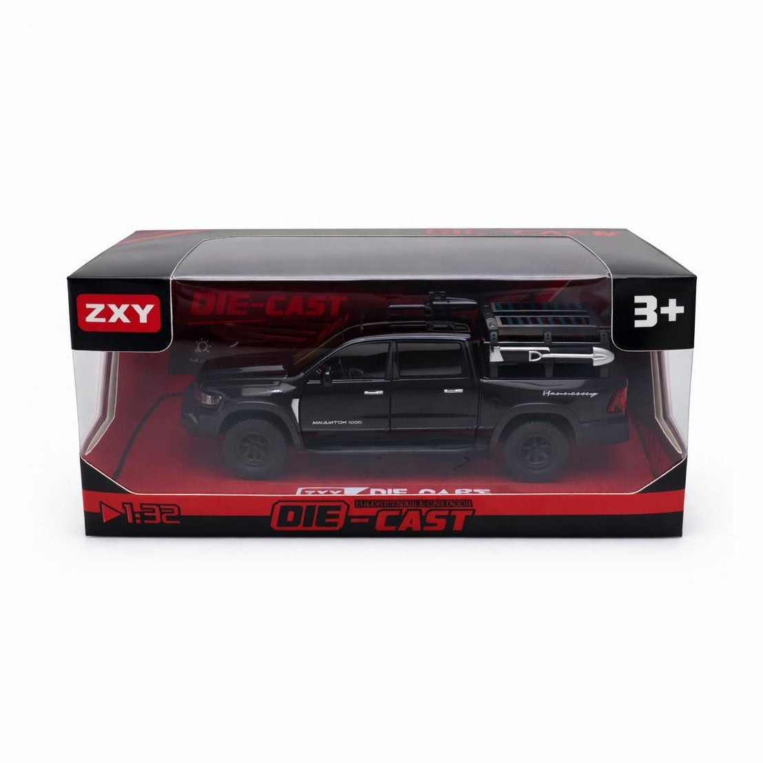 Masinuta pickup off-road metalica die-cast scara 1:32, neagra, portbagaj bena, portiere functionale, 3+