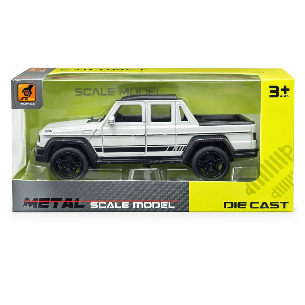 Masinuta pickup offroad metalica alba die cast, usi functionale, 15.5x7 cm