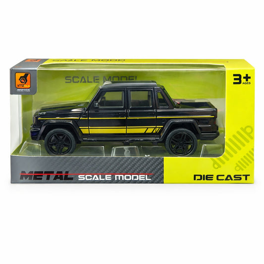 Masinuta pickup offroad metalica neagra, model scara, usi functionale, 15.5x7 cm