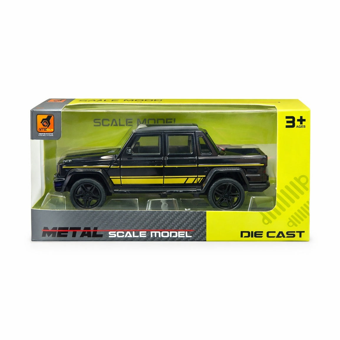 Masinuta pickup offroad metalica neagra, model scara, usi functionale, 15.5x7 cm