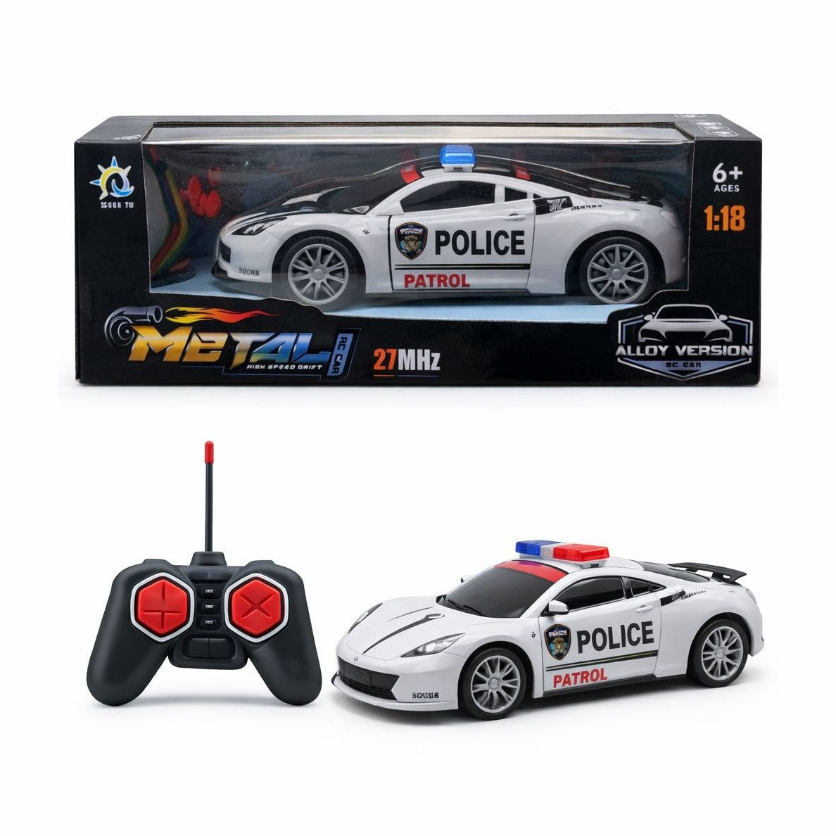 Masinuta politie cu telecomanda, lumini si sunete, control complet, 29 cm
