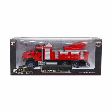 Masinuta pompieri cu scara, die-cast metalica, cu functie pull back, 26.5 cm