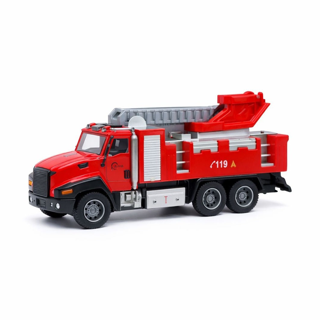 Masinuta pompieri cu scara, die-cast metalica, cu functie pull back, 26.5 cm