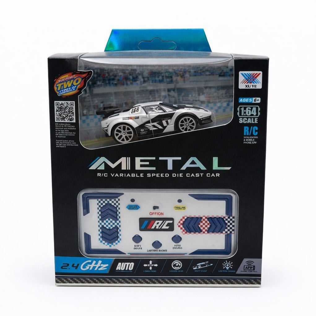 Masinuta RC metalica 1:64 alba cu control telefon si telecomanda 2.4GHz