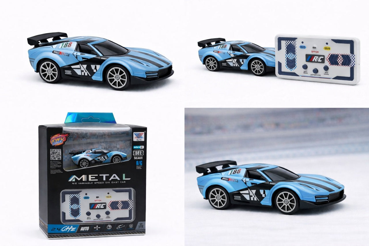 Masinuta RC metalica 1:64 albastra cu control telefon si telecomanda 2.4GHz