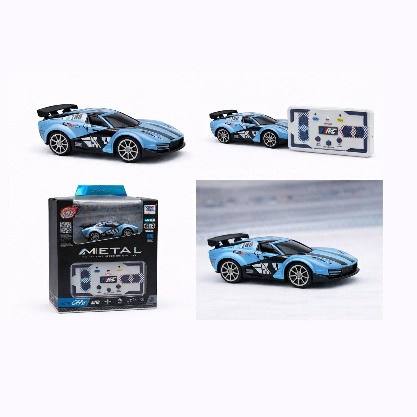 Masinuta RC metalica 1:64 albastra cu control telefon si telecomanda 2.4GHz