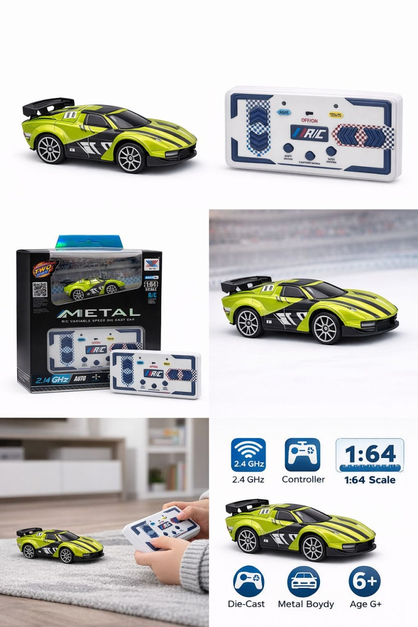 Masinuta RC metalica 1:64 cu control telefon si telecomanda 2.4GHz, verde