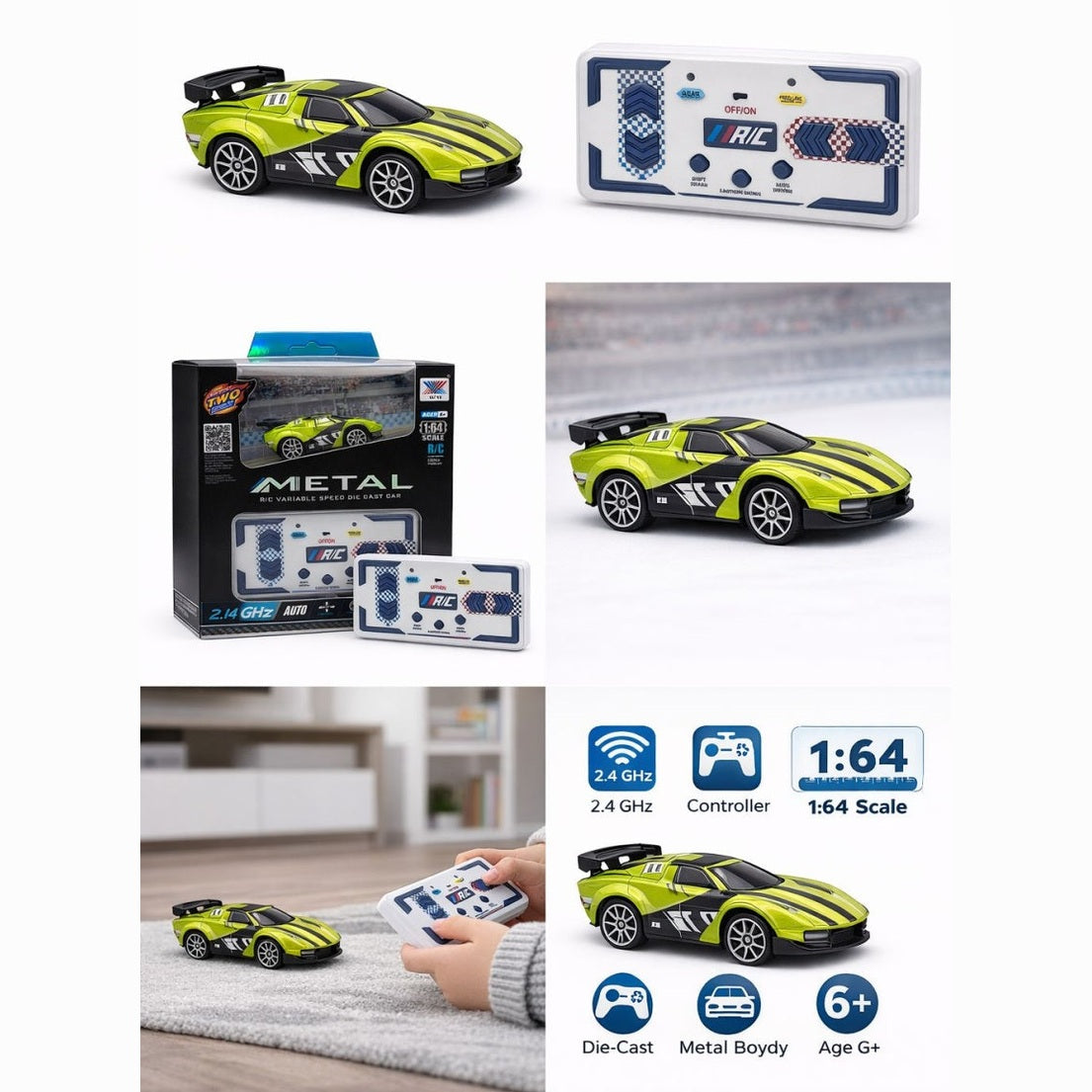 Masinuta RC metalica 1:64 cu control telefon si telecomanda 2.4GHz, verde