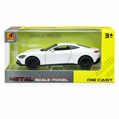 Masinuta sport alba metalica, 15.5x7 cm, detalii realiste