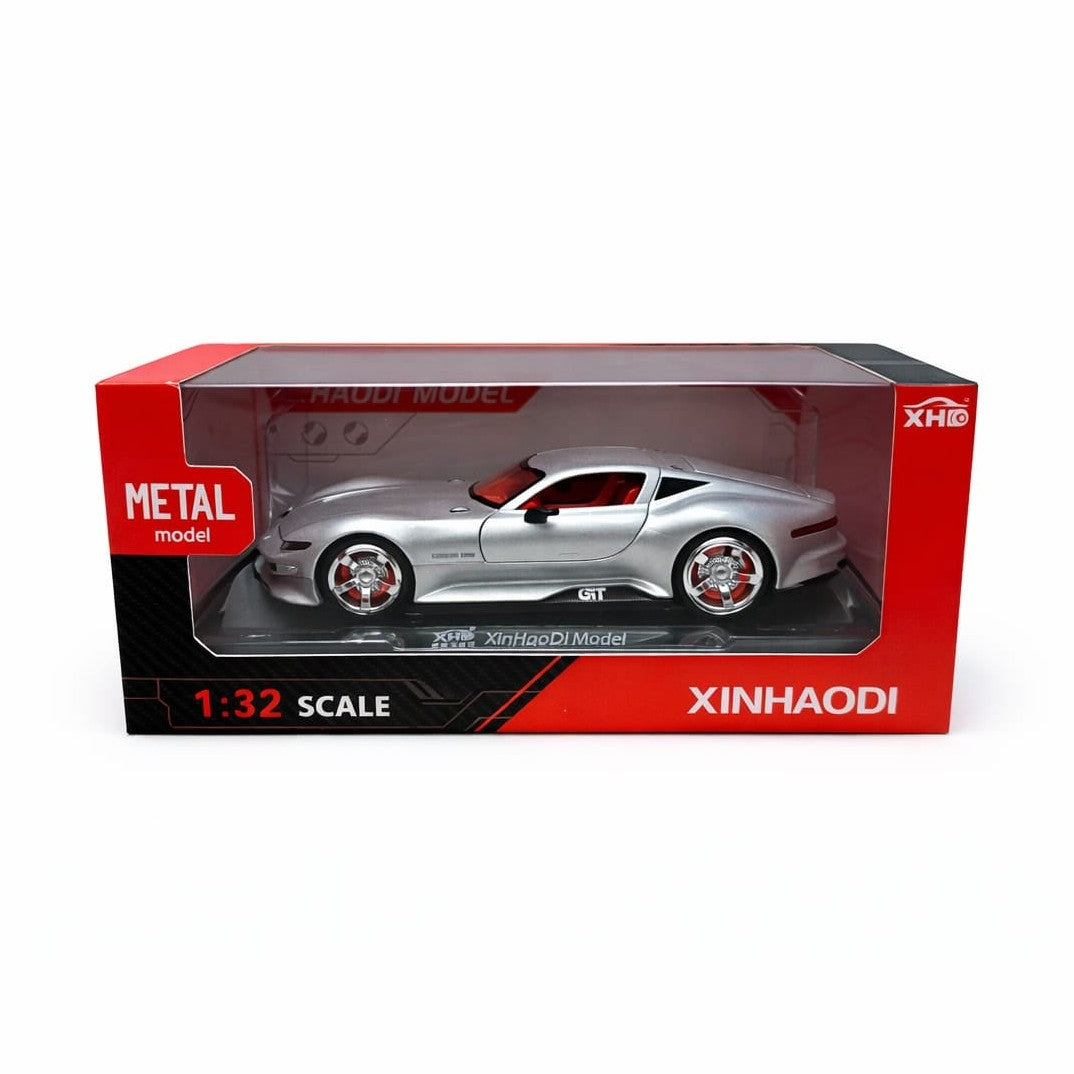 Masinuta sport GT aliaj metalic scara 1:32, argintie, design premium, usi deschidere, roti functionale