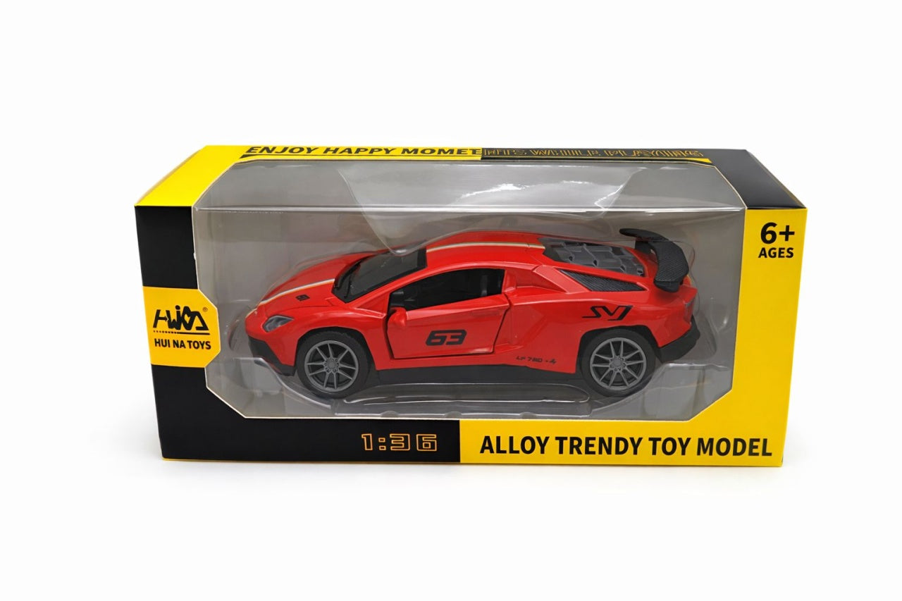 Masinuta sport metalica 1:36, design racing, deschidere usi, rosu, 15 cm