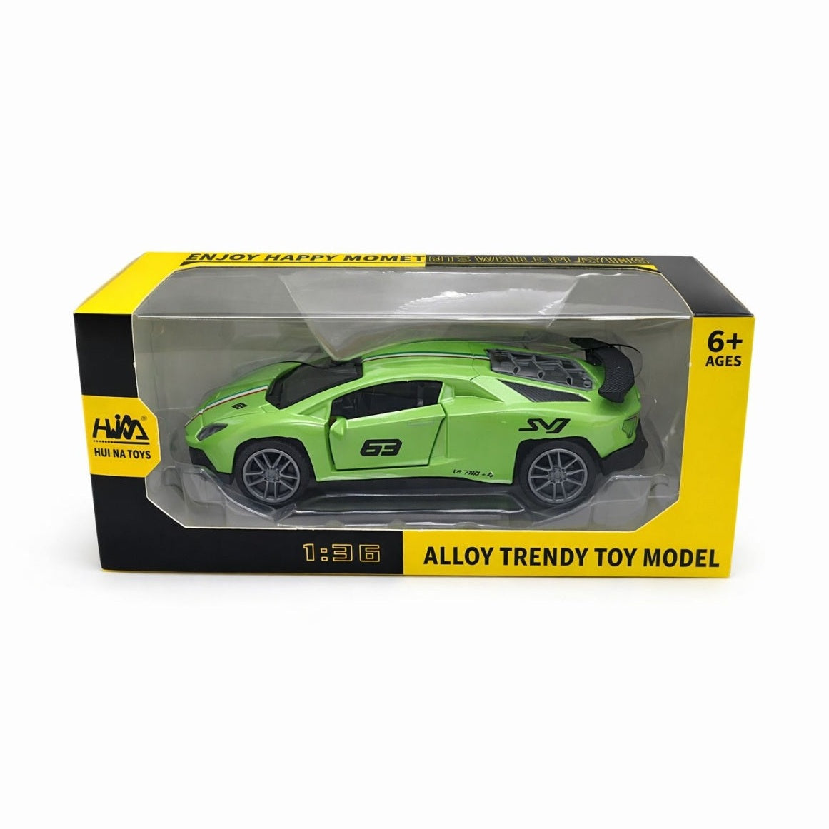 Masinuta sport metalica 1:36, design racing, deschidere usi, verde, 15 cm