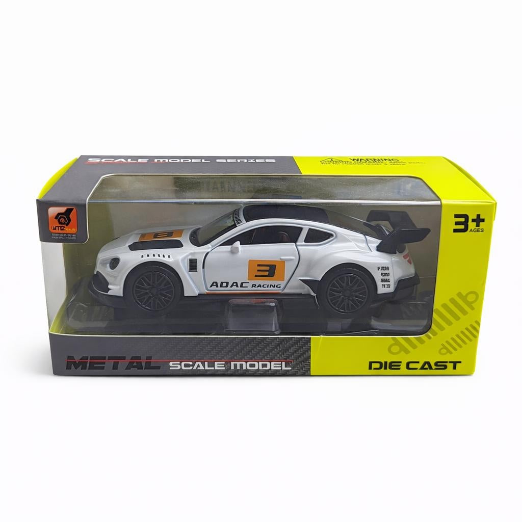 Masinuta sport metalica alb/portocaliu 15.5x7 cm, die-cast, deschidere usi, model racing