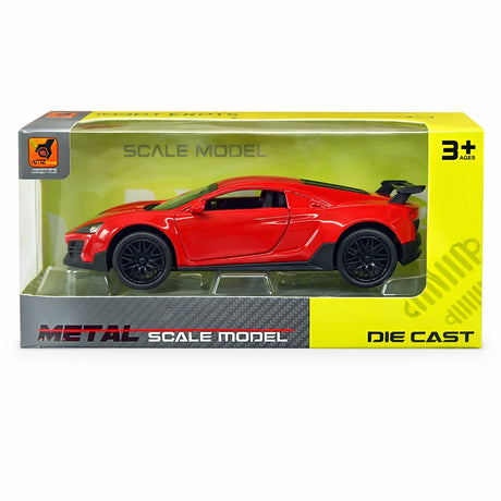 Masinuta sport metalica rosie, usi functionale, 15,5x7cm