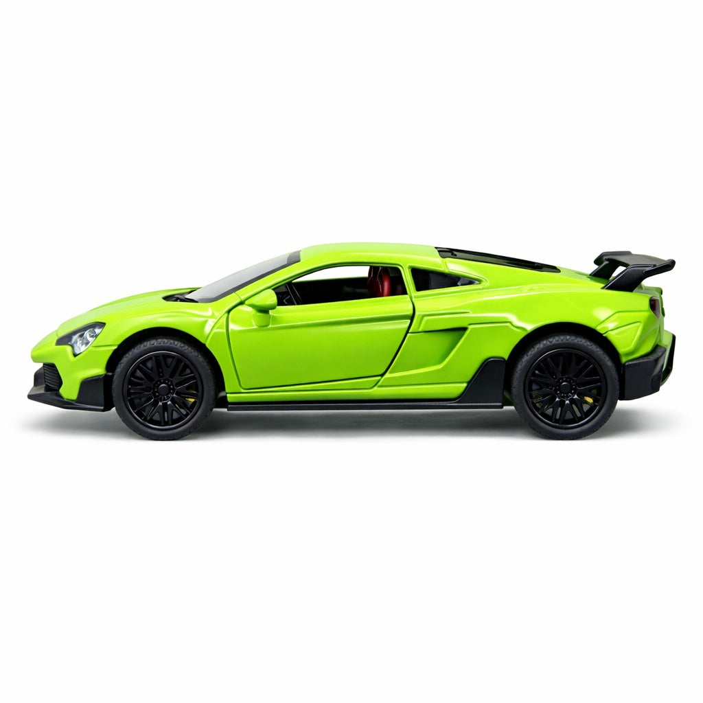 Masinuta sport metalica verde neon, 15,5x7 cm, usi functionale, design modern