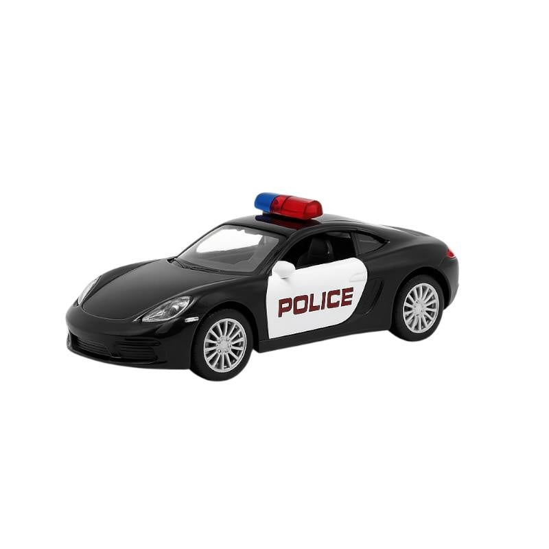 Masinuta Sport Police Metalica Neagra , Scara 1:32 Pull Back Lumini Sunete Copii 3+