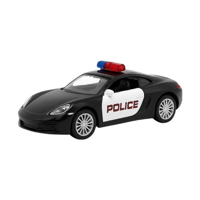 Masinuta Sport Police Metalica Neagra , Scara 1:32 Pull Back Lumini Sunete Copii 3+