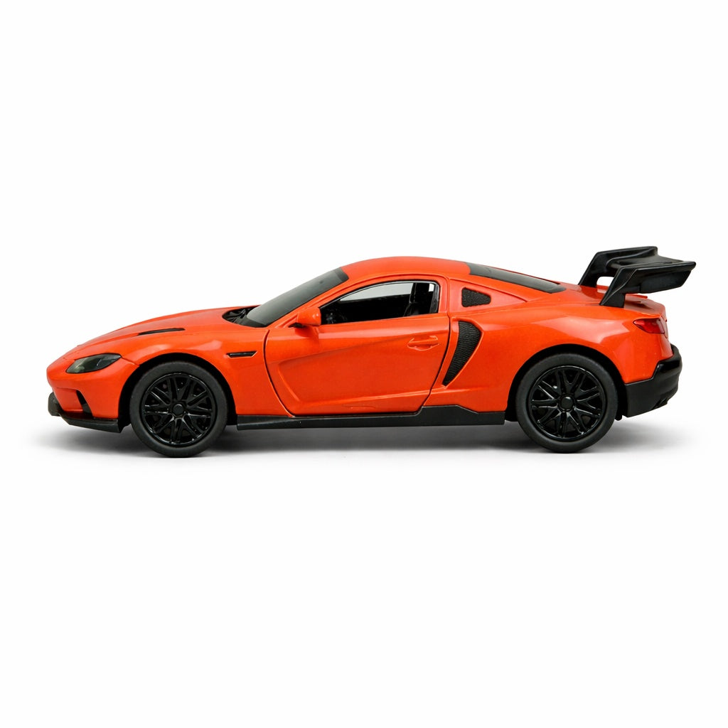 Masinuta sport portocalie 15,5x7 cm model realist cu usi functionale si eleron