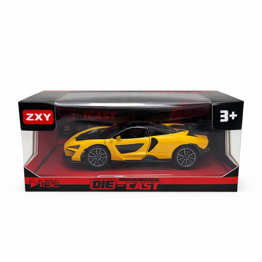 Masinuta sport supercar aliaj metalic scara 1:32, galbena, spoiler, usi functionale