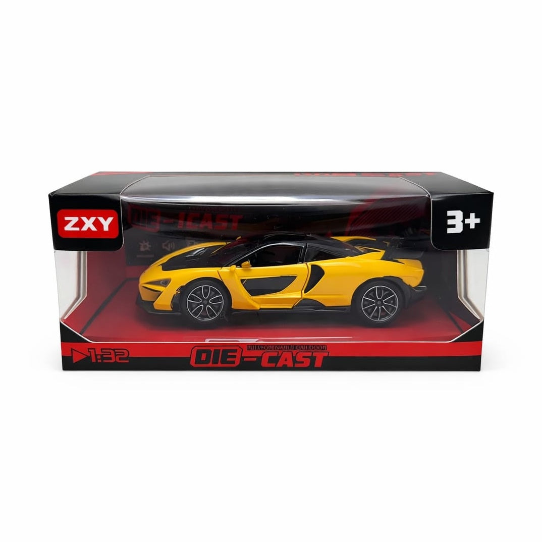 Masinuta sport supercar aliaj metalic scara 1:32, galbena, spoiler, usi functionale
