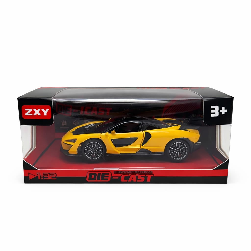Masinuta sport supercar aliaj metalic scara 1:32, galbena, spoiler, usi functionale
