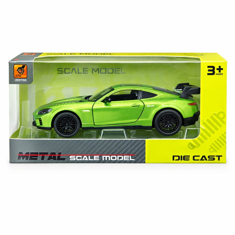 Masinuta sport verde metalizat 15,5x7 cm model realist cu usi functionale