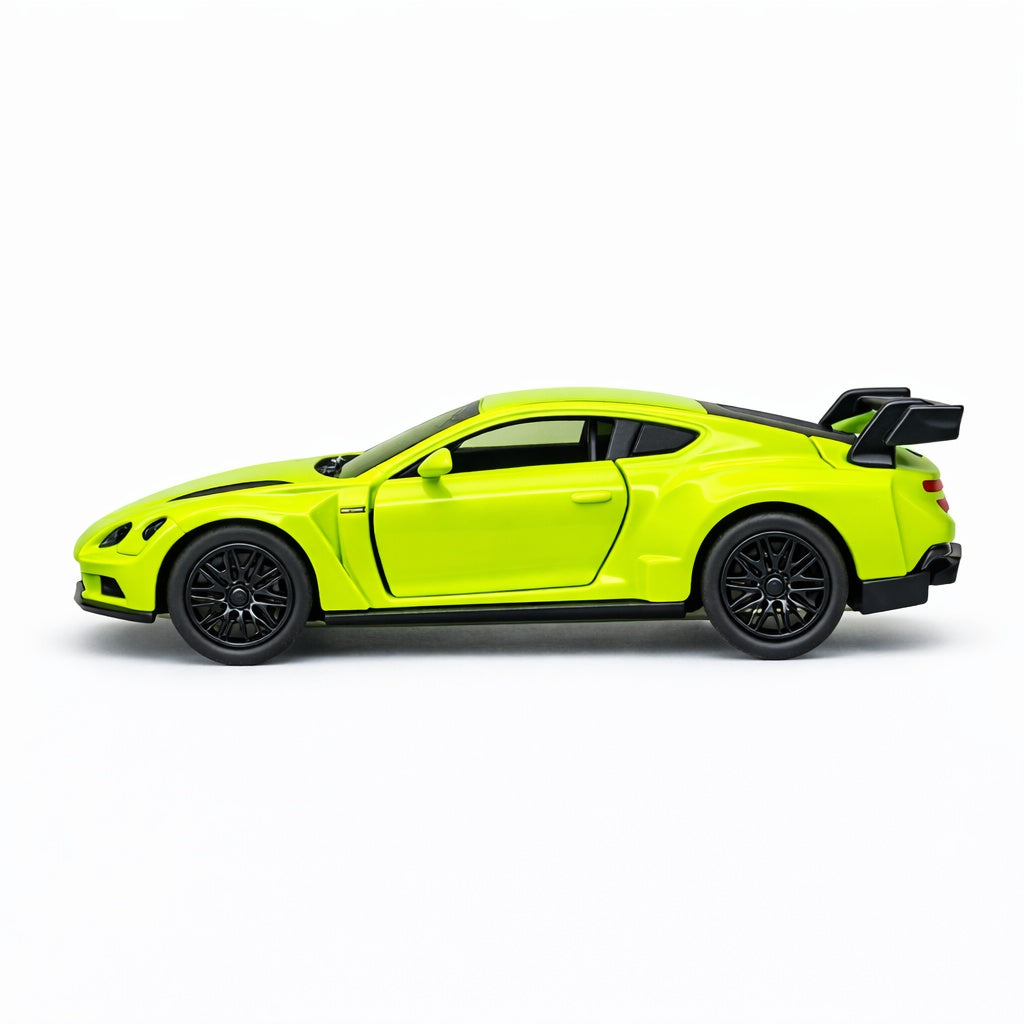 Masinuta sport verde neon 15,5x7 cm model realist cu usi functionale si eleron