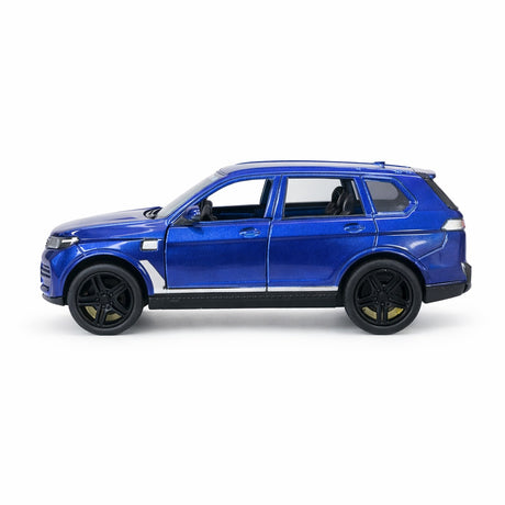 Masinuta SUV metalica albastra, model scara, usi functionale, 15.5x7 cm