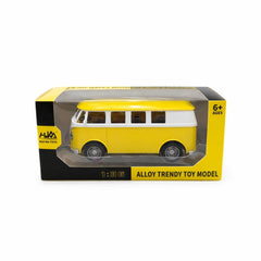 Masinuta tip van retro metalica galben cu alb, model clasic 15 cm