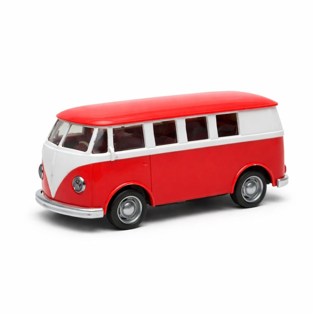 Masinuta tip van retro metalica rosu cu alb, model clasic 15 cm