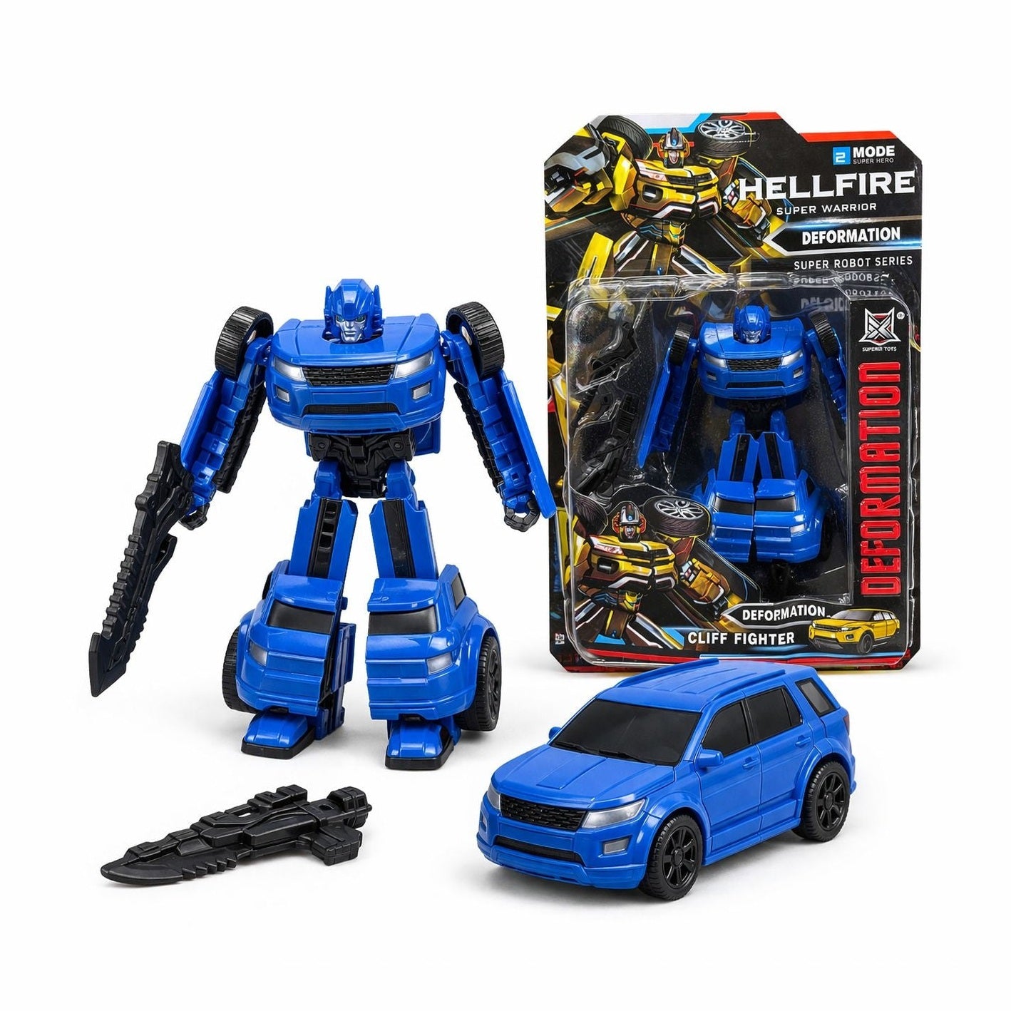 Masinuta transformabila in robot, jucarie 2 in 1, albastru, 18 cm