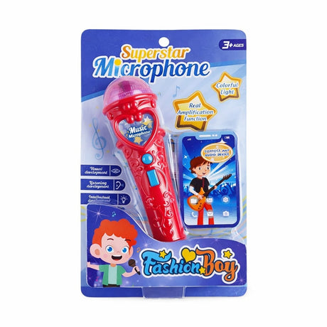 Microfon karaoke copii cu lumini, conexiune telefon, reincarcabil, rosu 29x18 cm