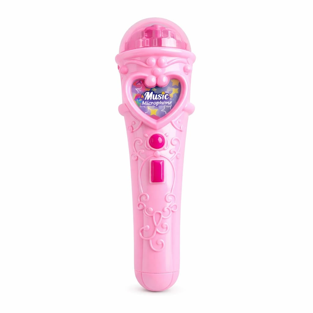 Microfon karaoke copii cu lumini, conexiune telefon, reincarcabil, roz 29x18 cm