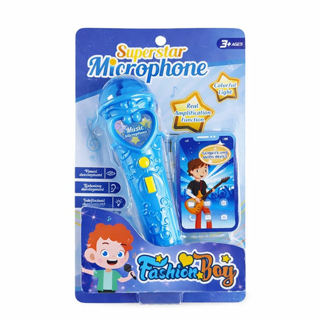 Microfon karaoke copii cu lumini, conexiune telefon, reincarcabil, albastru 29x18 cm